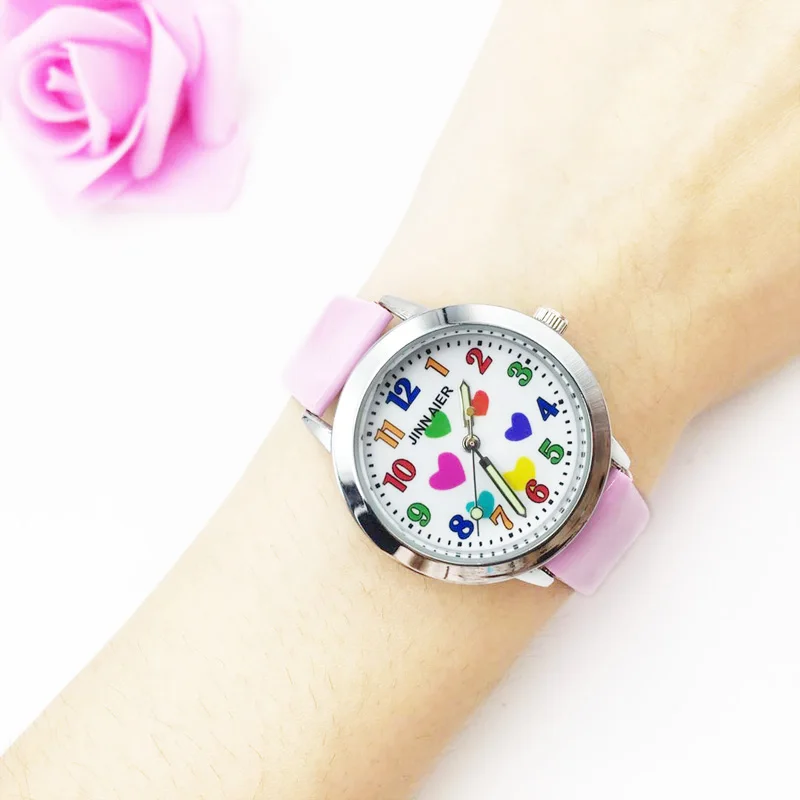 zegarek wholesale kid girl watch analog quartz students wristwatches colorful cartoon heart pu leather strap ladies clock 2019 gifts (64)
