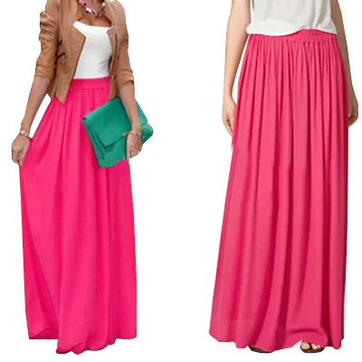 

Long Skirt Elegant Style Women Pastel Jupe Pleated Chiffon Maxi Skirts Floor-Length Saia Vintage Saias Womens Solid Faldas