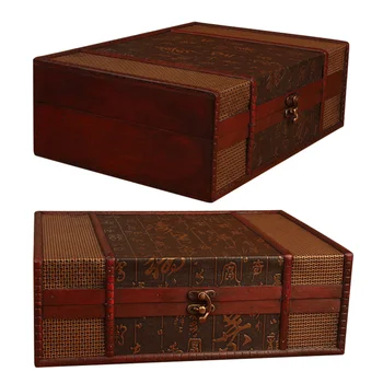 Vintage pudełka do przechowywania na biurko drewniane książki futerał do przechowywania pojemnik na biżuterię duże pudełko na dokumenty bez zamka (chiński Styl tanie i dobre opinie CN (pochodzenie)