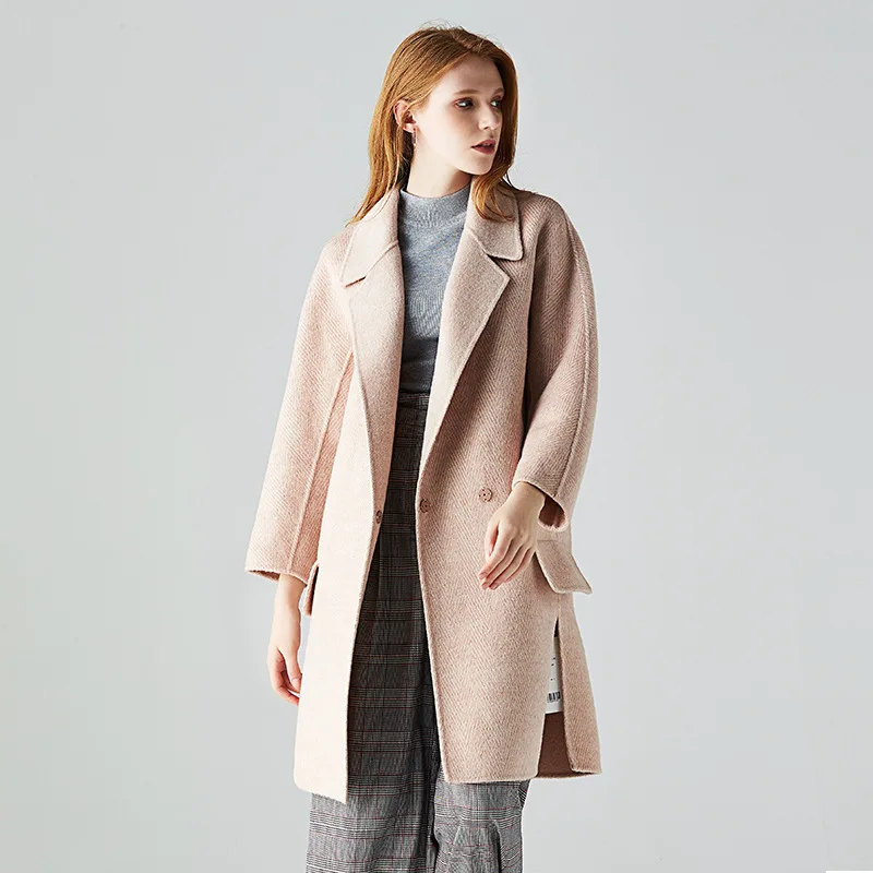 Lange wollen blends kasjmier jassen voor vrouwen 2019 herfst winter dames jassen plus size roze visgraat dubbelzijdig vrouwelijke Lange wollen blends kasjmier jassen voor vrouwen 2019 herfst winter dames jassen plus size roze visgraat dubbelzijdig vrouwelijke