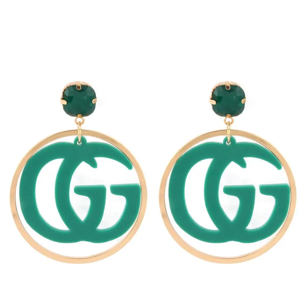 EG-Green Aretes висячие серьги с буквами для женщин модные большие серьги с кристаллами Роскошные брендовые серьги для свадьбы Oorbellen модный подарок - Окраска металла: EG-Green