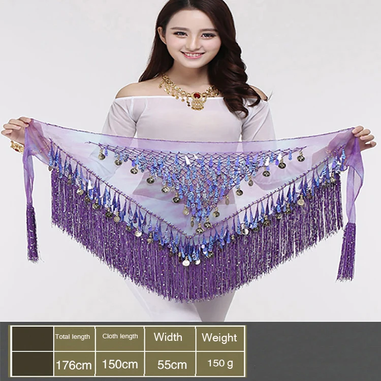 New Belly Dance Hip Scarf Waist Chain Woman Fringed Sequins Triangle Scarf Waist Scarf Clothing Belt Girdle Latin Dance Scarf