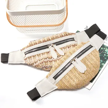 

Women 2019 New Pockets Straw Bag Fashion Messenger Chest Bag Casual Waist Bag Ladies Designer Canvas Fanny Pack Marsupio donna