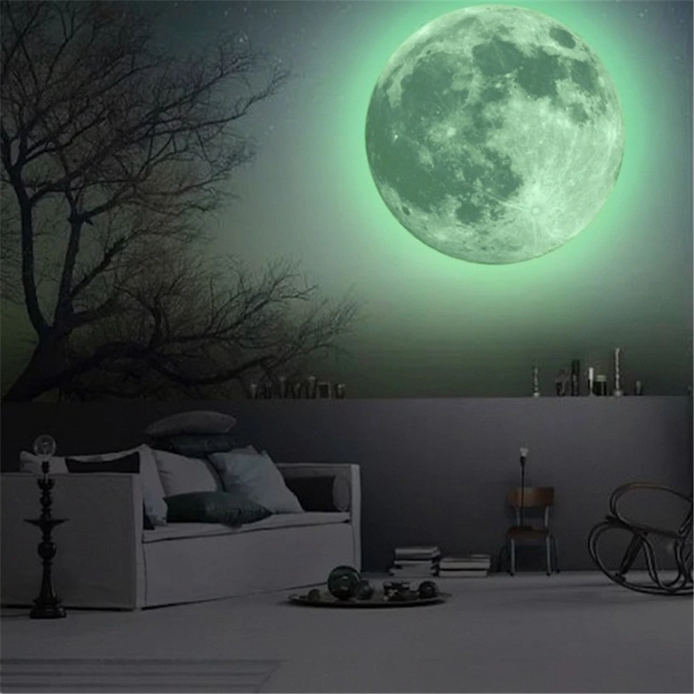 Creative 3D Large Moon Glow In The Dark Fluorescent Wall Sticker Removable Decal