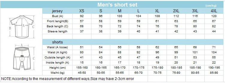 Men cycling jersey size