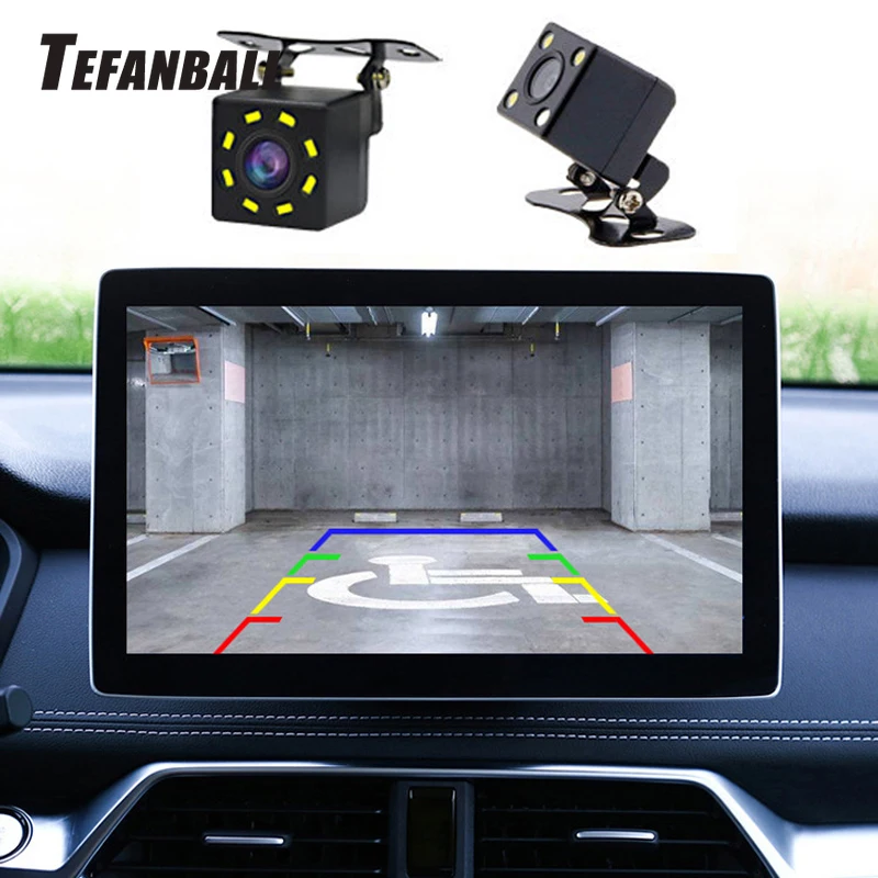 

Tefanball Car Reverse View Camera With 4/8 LED Universal HD IP68 Waterproof Parking Line DC 12V CCD Video Backup Image Camera
