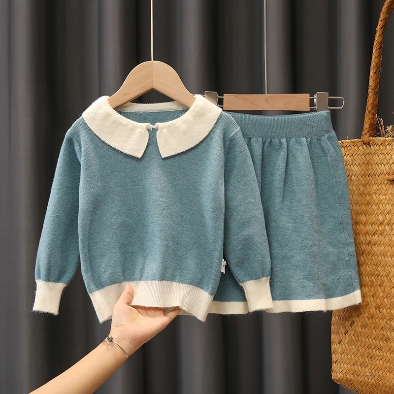 

Весенняя одежда для девочек, комплекты детской одежды, вязаный пуловер, свитер, юбка, костюм для маленьких девочек, одежда для малышей, повседневные комплекты для улицы