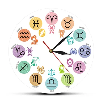 

Cartoon Zodiac Signs Decorative Wall Clock Kid Room Astrological Wall Art Constellation Hanging Silent Quartz Sweep Wall Watch