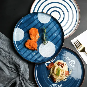 

7.8 inch Japanese Dinner Dishes Round Serve Plate Pasta Steak Dinner Plate Microwave Ceramic Kitchenware