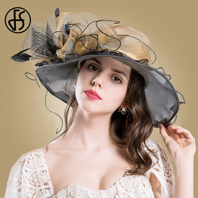 Женская шляпка с широкими полями FS для церкви и торжевечерние случаев большими