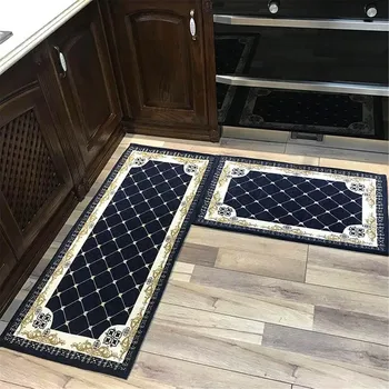 

European Plaid Kitchen Carpet Long Waterproof Oil Proof Kitchen Mat Anti Slip Entrance Doormat Chenille Floor Mats Rugs 50x180cm