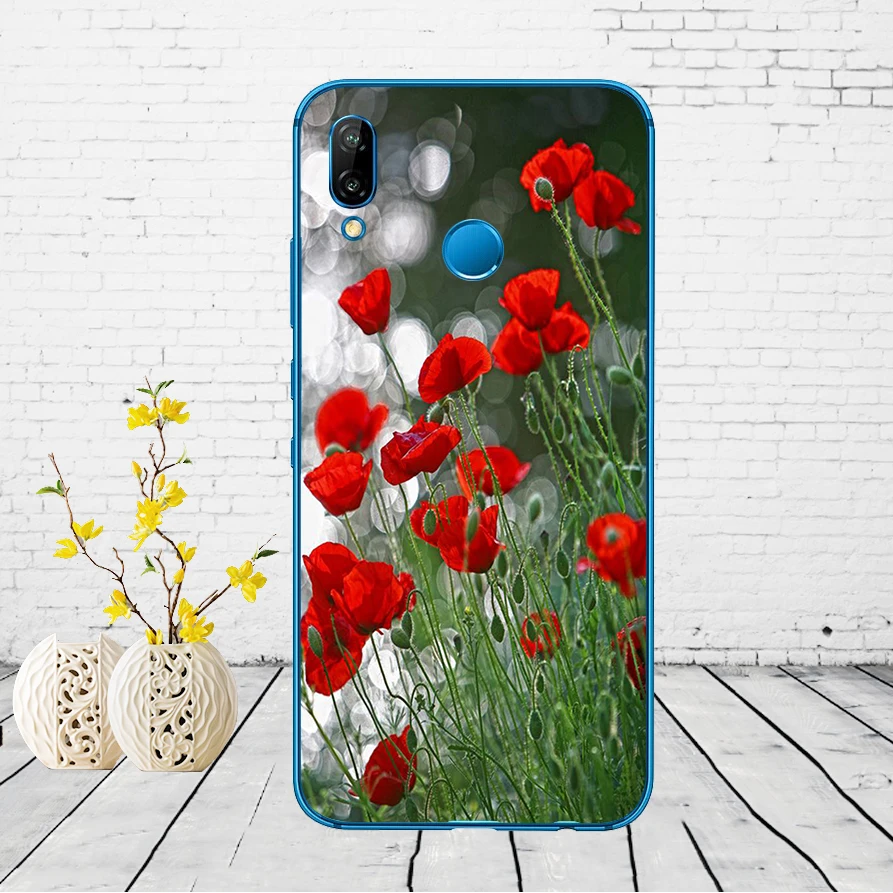 63DD Красные маки на черном стиле мягкий силиконовый чехол для Huawei P9 P10 P20 P30 Lite mate 10 20 PRO lite p smart чехол