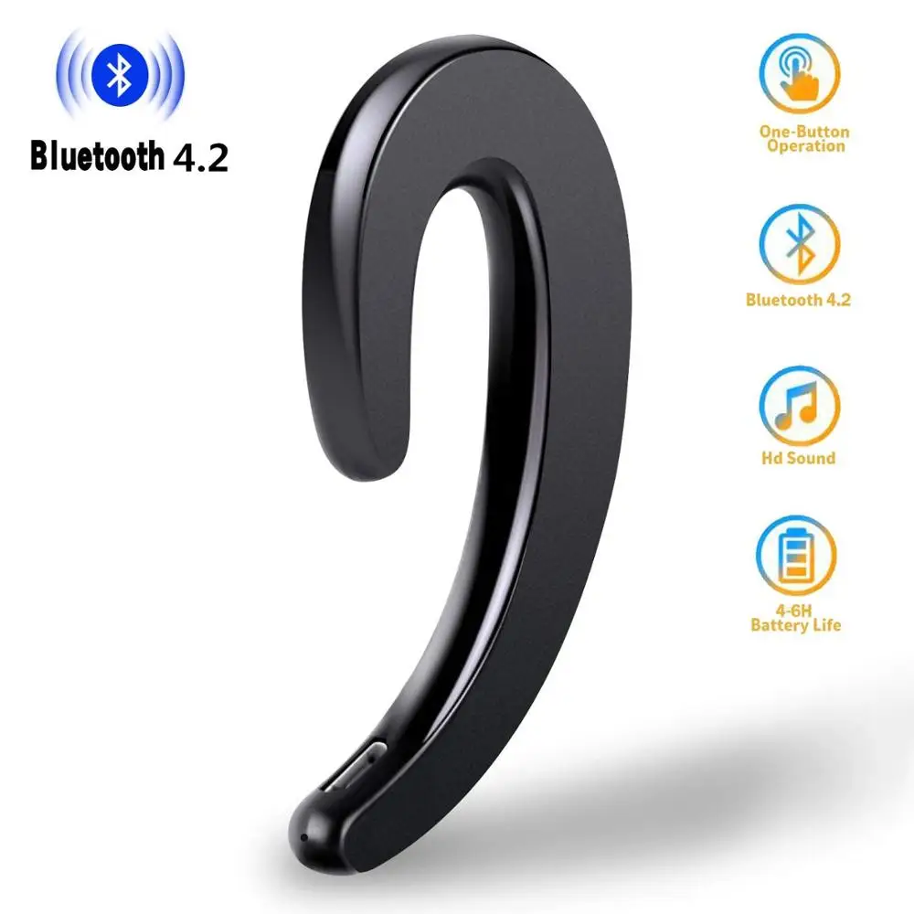 Fanshu Bluetooth Earphone Wireless Headphones Hands Free Calling Single Ear Headset Painless Wearing for Smartphone With Mic