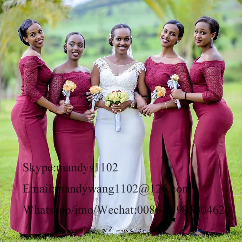 Mbcullyd бургундское платье подружки невесты с длинным Боковым Разрезом, свадебное платье для гостей в африканском стиле, официальное
