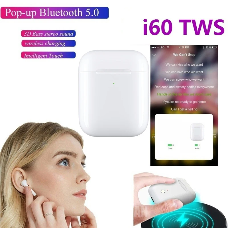 Новинка, наушники I60 Tws,, 1:1, всплывающие, беспроводные, Bluetooth 5,0, супер 6D, басовые наушники, Беспроводная зарядка, Pk Airdots, наушники