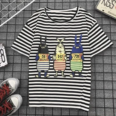 Xian 415 hei Harajuku Винтажная Футболка Ulzzang для подружек, полосатые футболки, летние женские повседневные свободные желтые футболки с коротким рукавом, топы для женщин - Цвет: Xian 415 hei