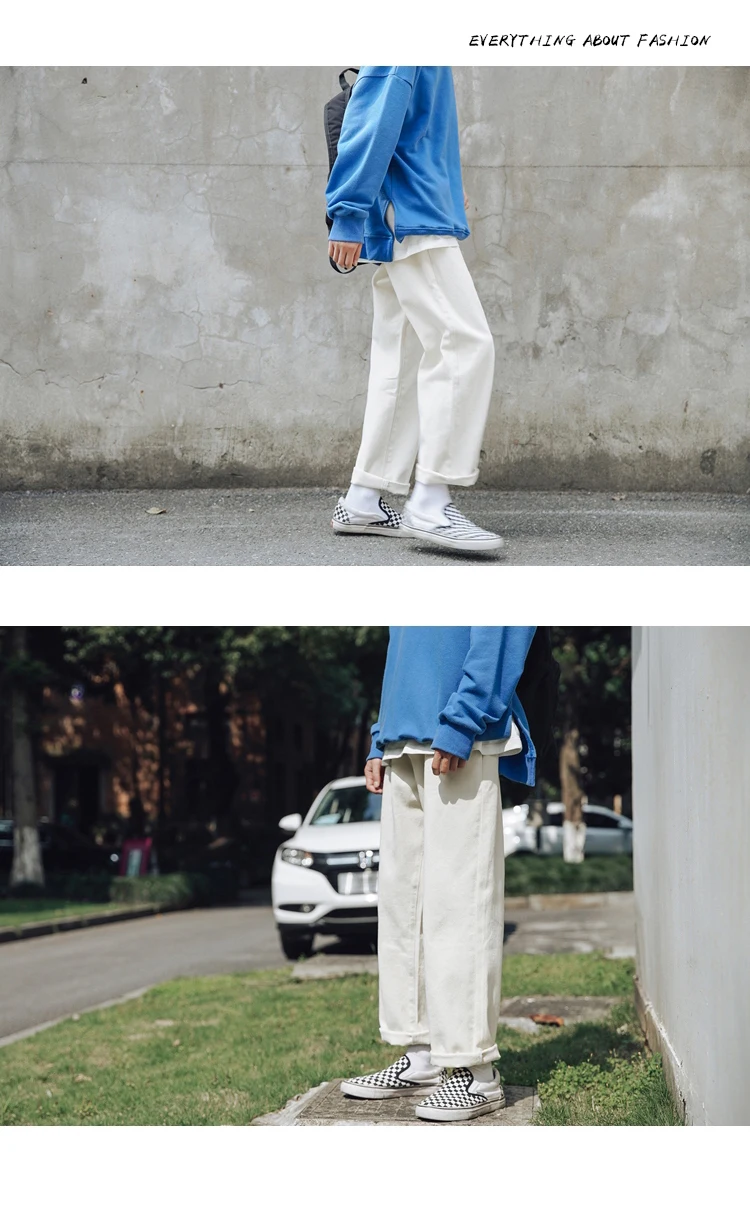 Новые осенние джинсы мужские модные однотонные повседневные Прямые джинсовые брюки мужские уличные свободные джинсы в стиле хип-хоп