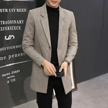 Осенний и зимний стиль ветровка мужская плюс хлопок в длинной версии Корейского шерстяного пальто Мужское пальто