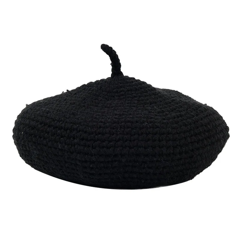 

2019 autumn and winter new handmade wool beret female forest solid color