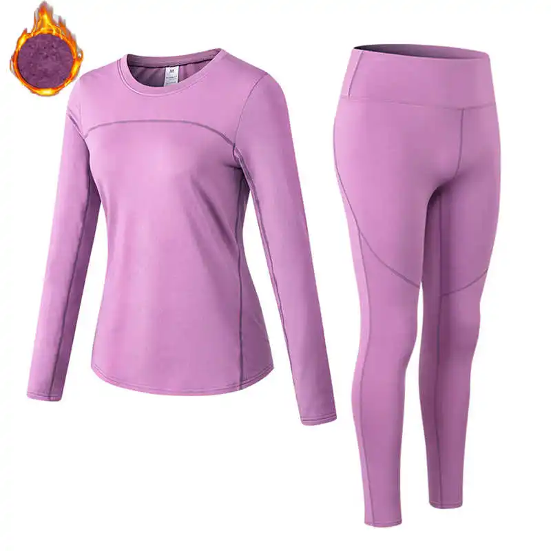 

Women Cashmere Thick Velvet Thermal Underwear Spring Autumn Winter Thermo Sporting Set Female Fitness Long Johns Suit Tracksuits