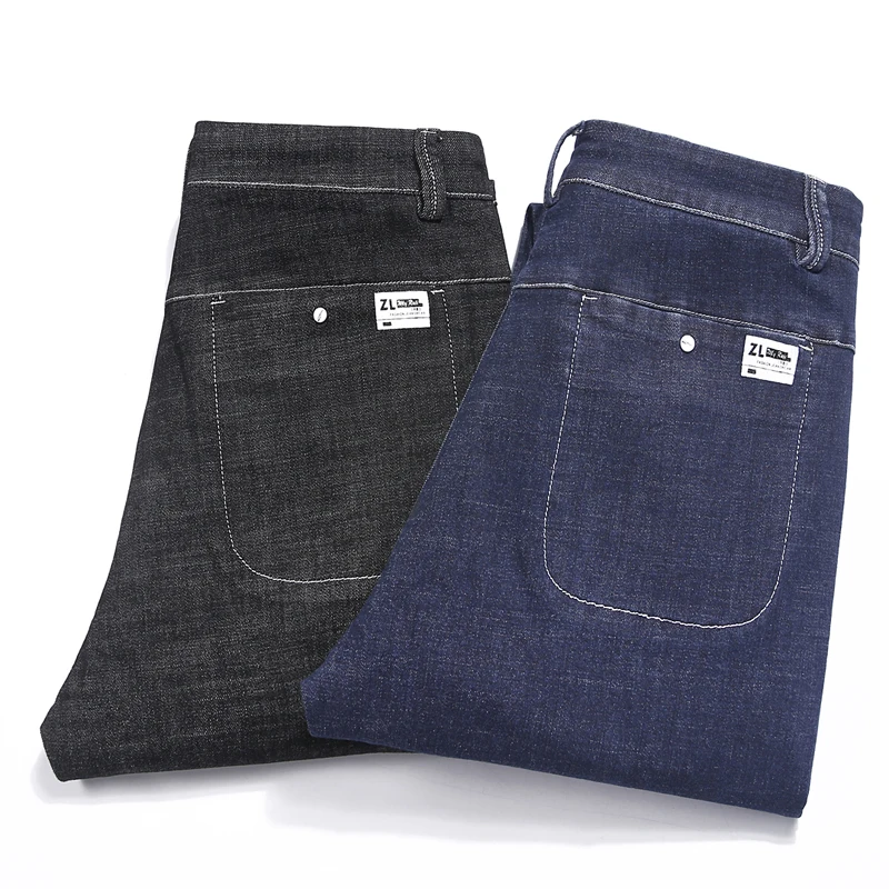 Reviews M-7XL Big Size Jeans Men Clothes Trousers Homme Straight Loose Pants Denim Blue Plus Jean Large size trousers Waist tie belt 6XL