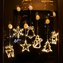 6PCS LED Christmas Light Battery Santa Snowman Elk Snowflake Suction Cup Light For Christmas Tree Garland Shop Window Decor