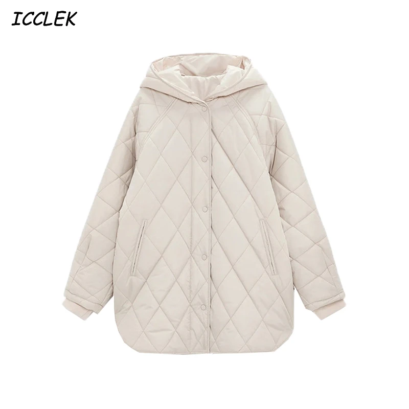 Za Women's Oversize Parkas Coats Hoodies Cotton coat Jackets Solid Outwear Female Overcoats Loose Vintage Plaid Outerwear trf