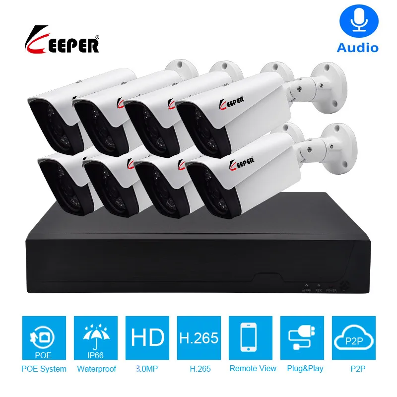 US $197.99 Keeper Keeper 8ch 3mp Poe Kit H265 System Cctv Security With 8pcs Outdoor Waterproof Ip Camera Surveillance Alarm Video P2p