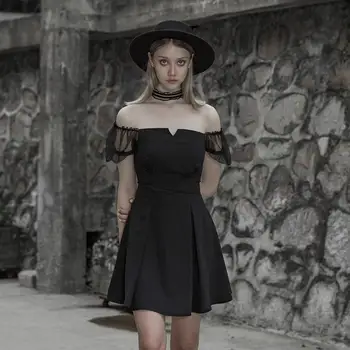 

Punk Rave Women's Goth Square Neckline Mini Dress With Lace Choker PQ525 Asian Size XS-L