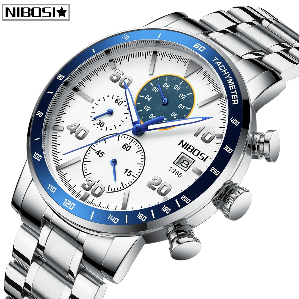 

NIBOSI Business Men Watch Luxury Brand Stainless Steel Wrist Watch Chronograph Army Military Quartz Watches Relogio Masculino