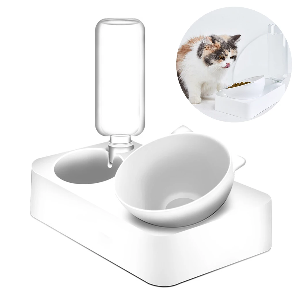 

Pet Bowls Adjustable Cat Shape Bowl Cat Dog Feeding Bowl With Water Bottle 2 In 1 Pet Food Water Feeder Pet Feeding Supplies
