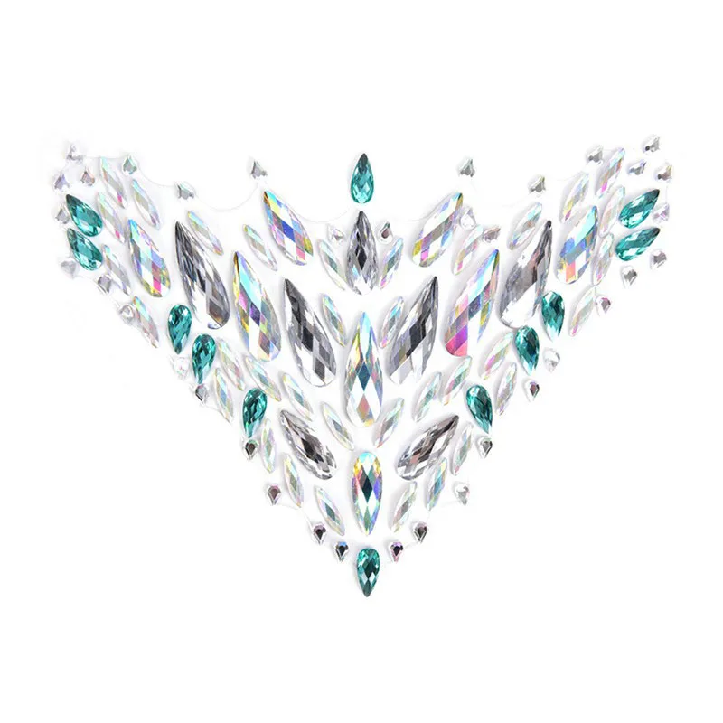 1 Sheet Crystal Chest Jewels Temporary Tattoo Sticker 3D Stage Rhinestone Flash Tattoos Adhesive Face Jewel Chest Gem Body Paint