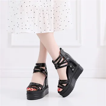 

COOTELILI Women Summer Sandals Platform Shoes Wedges 2020 New Fashion Sandals Non-slip High Heels Zip Sandals Black Women Female