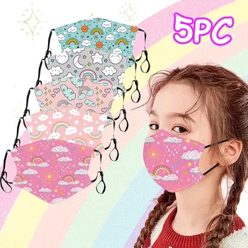 

5pc Rainbow cute print Masks Kids Outdoor Cotton Mouth Masks Adjustable Hanging Ear FaceMasks Reutilizable Washable mascarillad