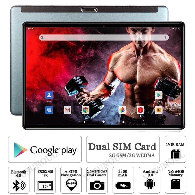 Планшет 10 дюймов 32 ГБ IPS 3G WCDMA Wi Fi GPS Bluetooth Android 9 0|Планшеты| |