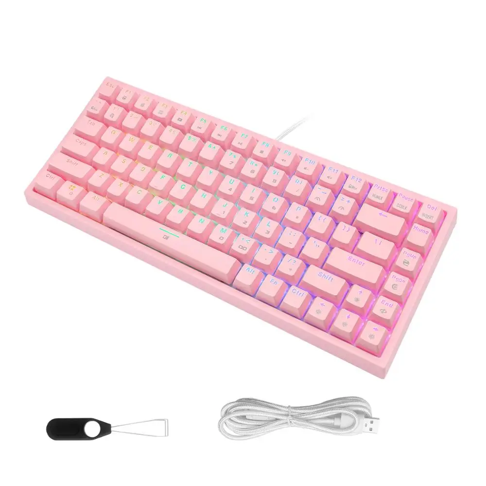 Teclado mecânico tenkeyless do jogo de huo ji, 84 chaves rgb led backlight  wired switch keyboard para o jogo de digitação do escritório, rosa -  AliExpress