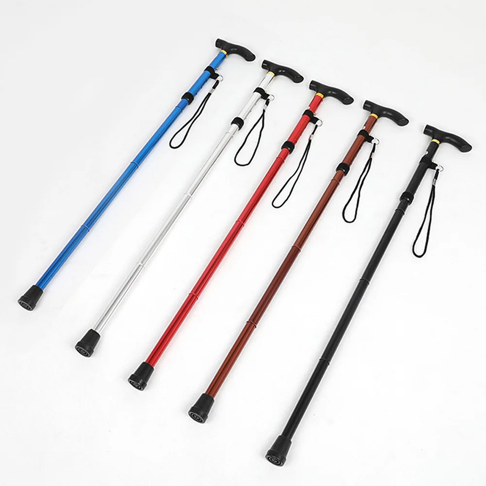 Т-образные телескопические складные трости для спортивной ходьбы, черные костыли из алюминиевого сплава, треккинговые тростники, походные палки, треккинговые палки для пожилых