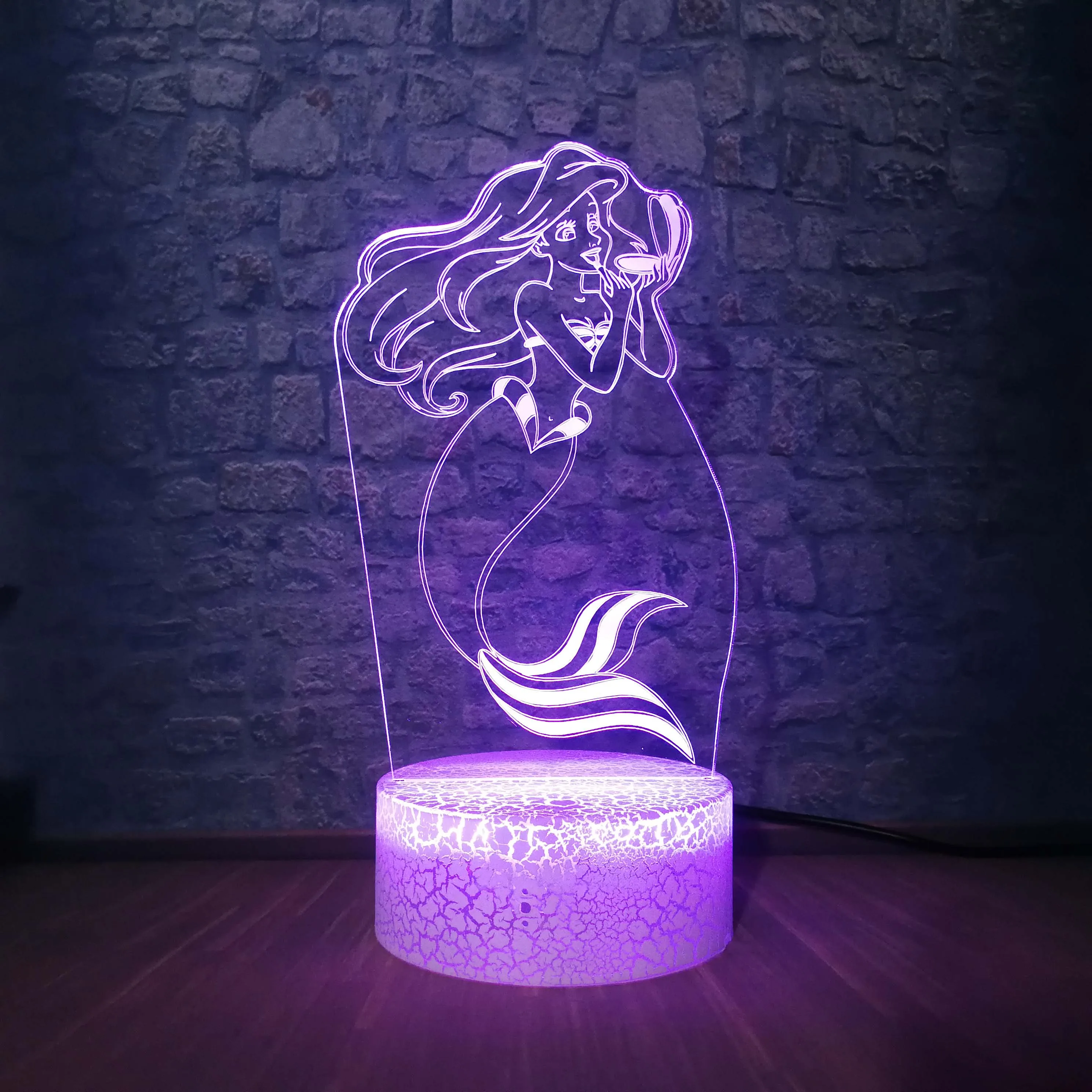 Ariel Mermaid  Princess 3D Acrylic LED  Night Light Touch Table Desk Lamp Gift 