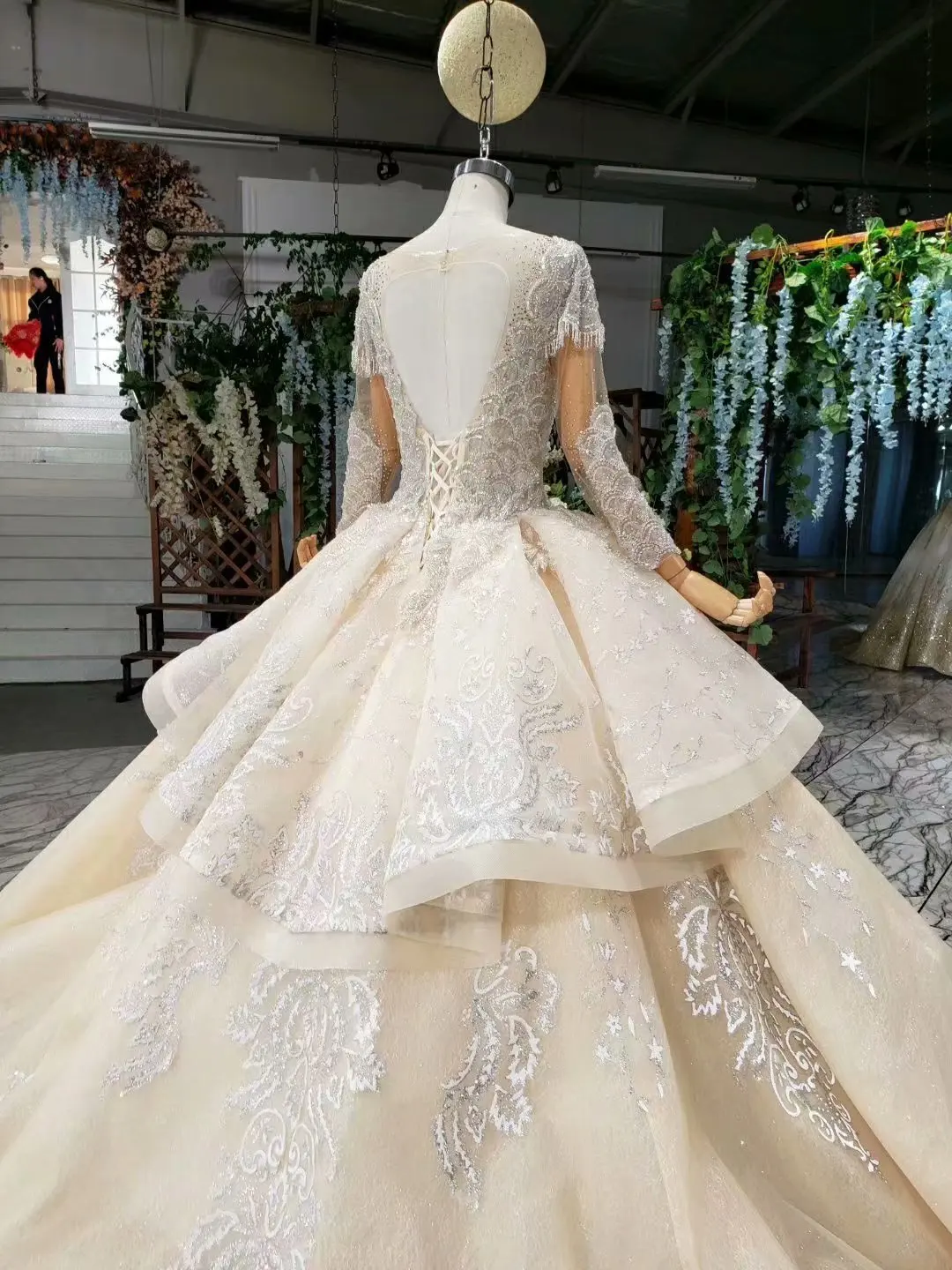 BacklakeGirls Robe De Mariee, арабское роскошное свадебное платье с бусинами, круглый вырез, длинные рукава, аппликация, свадебные платья, Vestidos De Novia