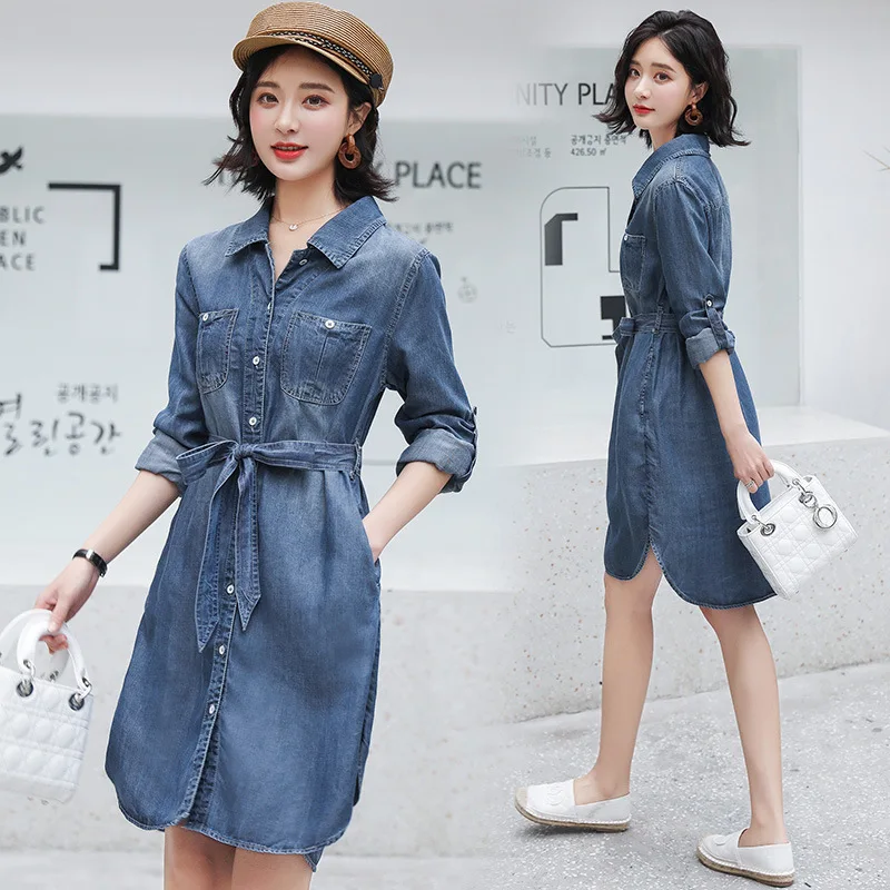 

2019 Spring Korean-style Skirt Retro Fashion Jeans Coat Women's Versatile Slim Fit Slim Fit Mid-length Dress
