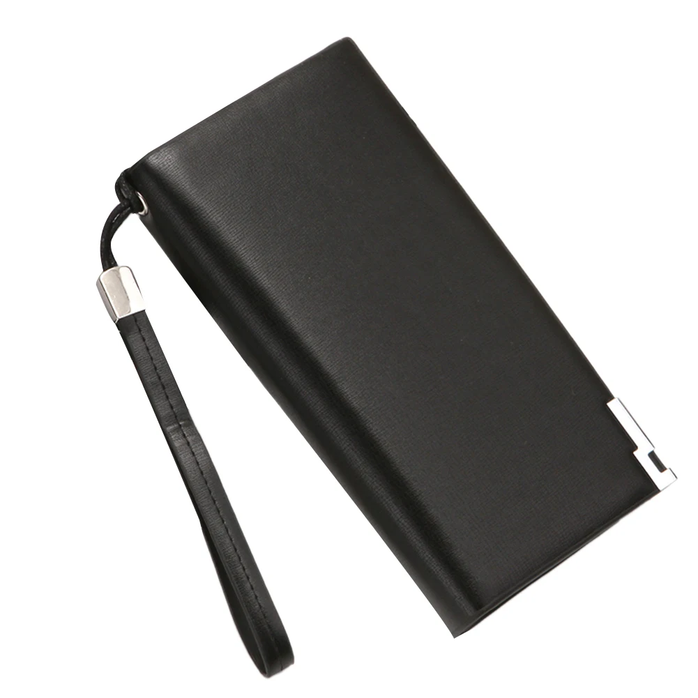 

New Men Bifold Coin Purse Long Zipper Wallet with Lanyard Fashion PU Leather Card Holder Money Pack Clutch Wallets For Male Gift