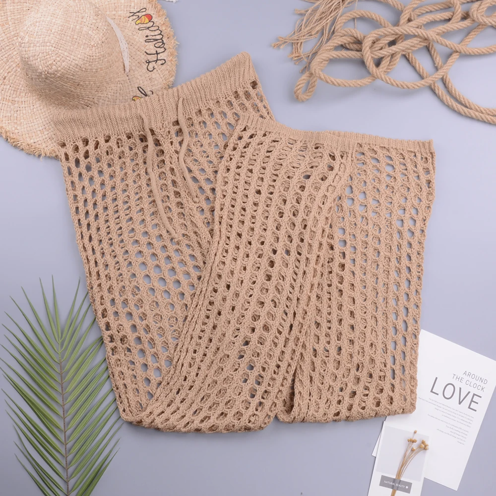 bathing suit dress cover ups Women Crochet Beach Wide Leg Pants See Through Swimwear Bikini Cover Up Lady Sexy Hollow Out Long Trousers cover up beachwear