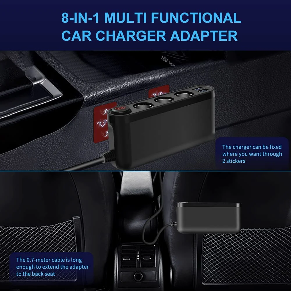 Car Cigarette Lighter Car Charger Dual USB 4.8A 3.0 Cigarette Lighter Adapter 120W 3 Socket Car Power DC Socket Distributor_voghion.com