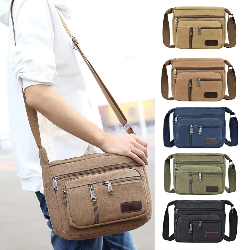  Canvas Shoulder Bags for Men Solid Colors Messenger Bags Strong Fabric Bags Vintage Style Crossbody - 33047475431