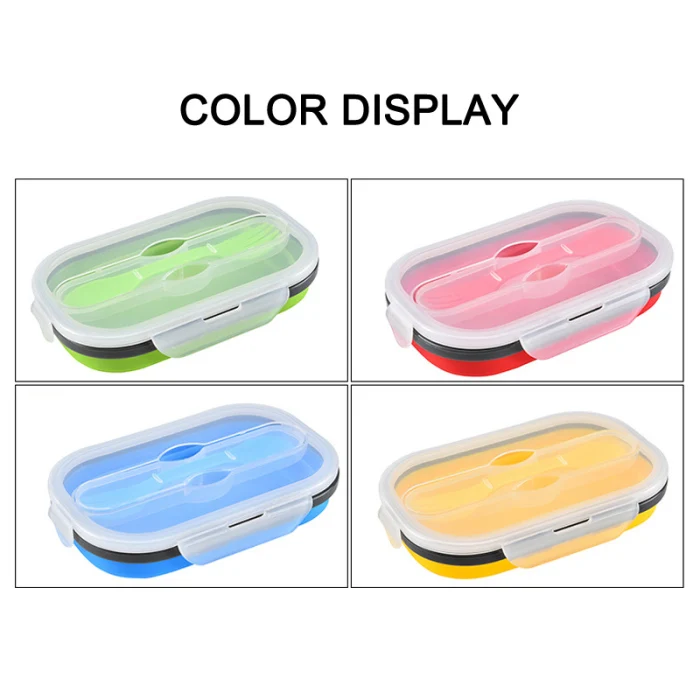 High Folding Silicone Bento Box Lunch Box Crisper Retractable Square Fast Food Boxes with Fork LG66