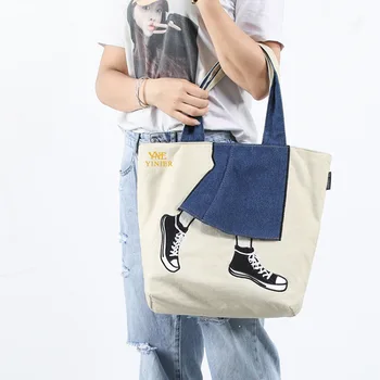 

2020 Original New Women Canvas Shoulder Bag Tote Handbags fashion Large shopping bag denim Girl student college bag Travel Bags