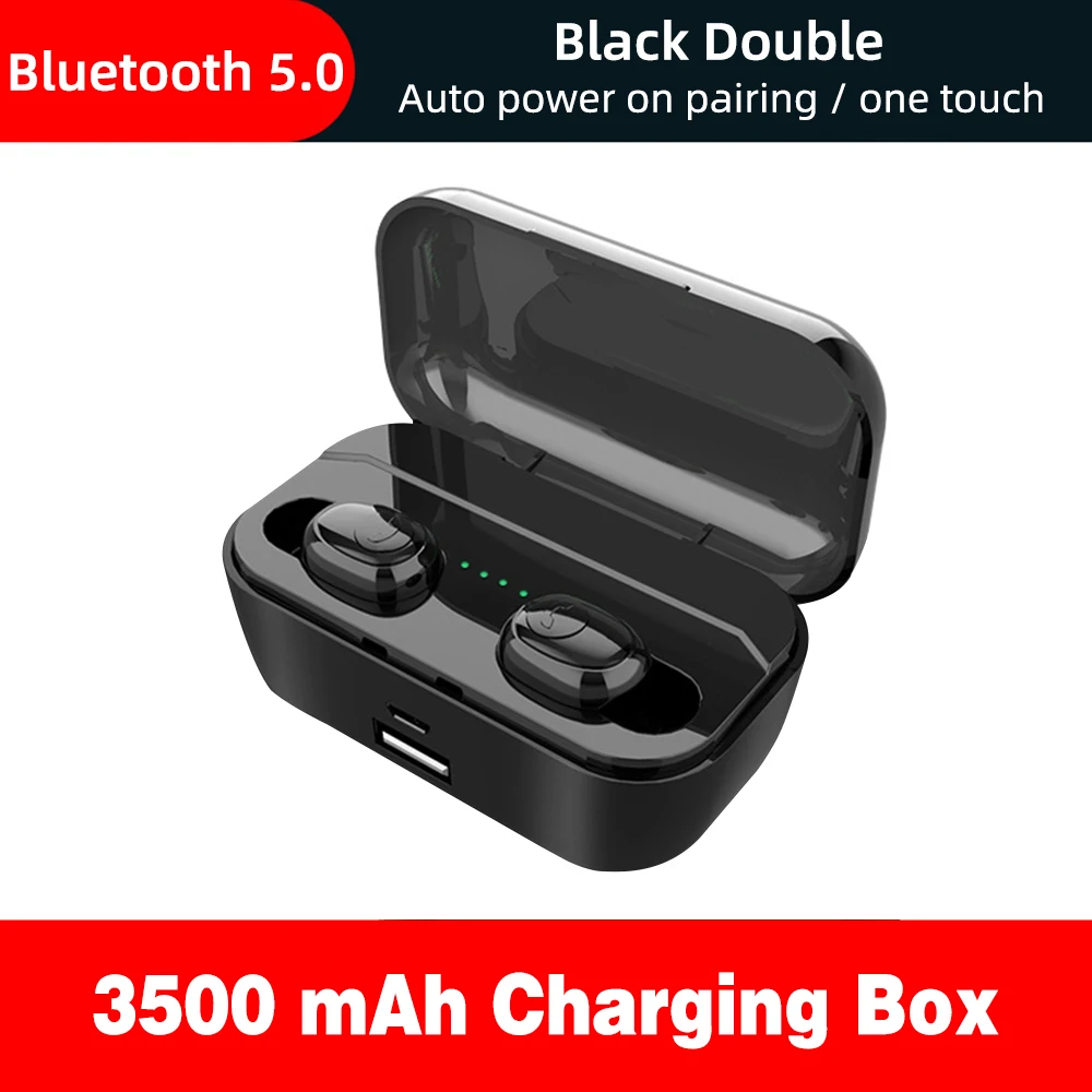 styleA-black 5,0 наушники с Bluetooth TWS, беспроводные 5,0 наушники с громкой связью, спортивные наушники с басами, водонепроницаемые наушники с микрофоном, 3500 мАч, зарядная коробка - Цвет: styleA-black
