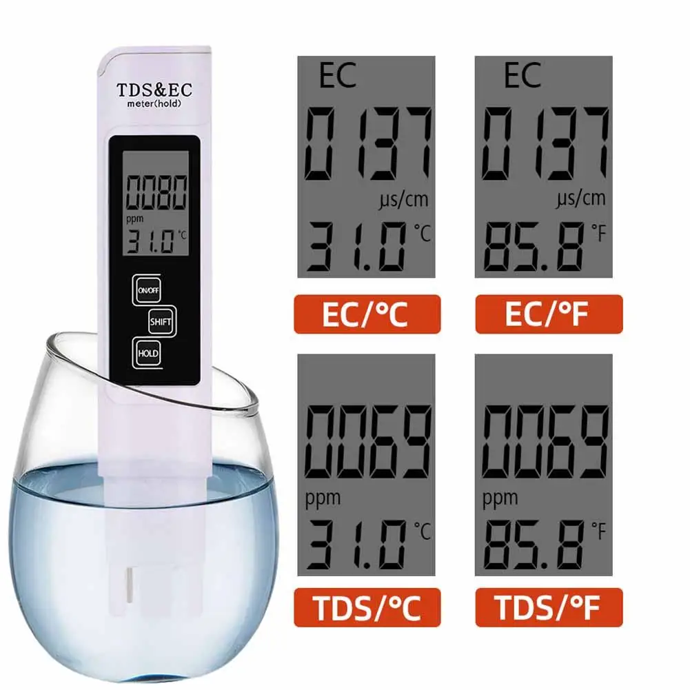 Medidor de temperatura portátil 3 en 1 TDS EC, bolígrafo Digital LCD a prueba de agua con 4 modos diferentes, medidor de nivel de agua, filtro de pureza