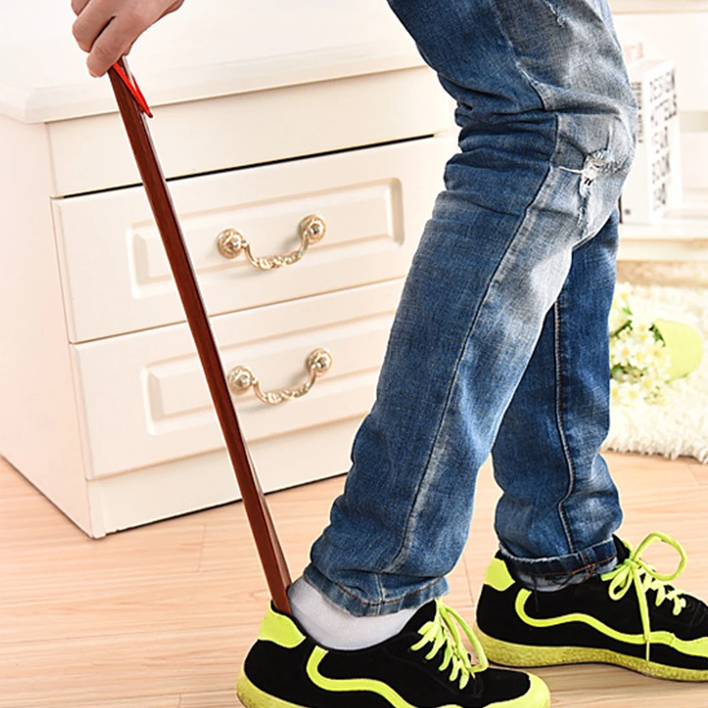 

Durable Stick Lifter Flexible Home Hanging Loop Practical 55cm Useful Shoe Horn Portable Long Handle Wooden Red