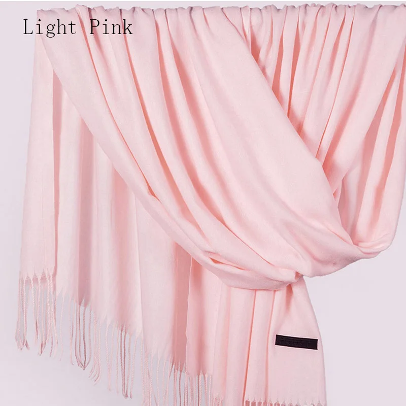 Light Pink Зимний женский шарф, однотонные кашемировые шарфы, шали, зимний осенний длинный шарф, Женская шаль с хиджаб с бахромой - Цвет: Light Pink